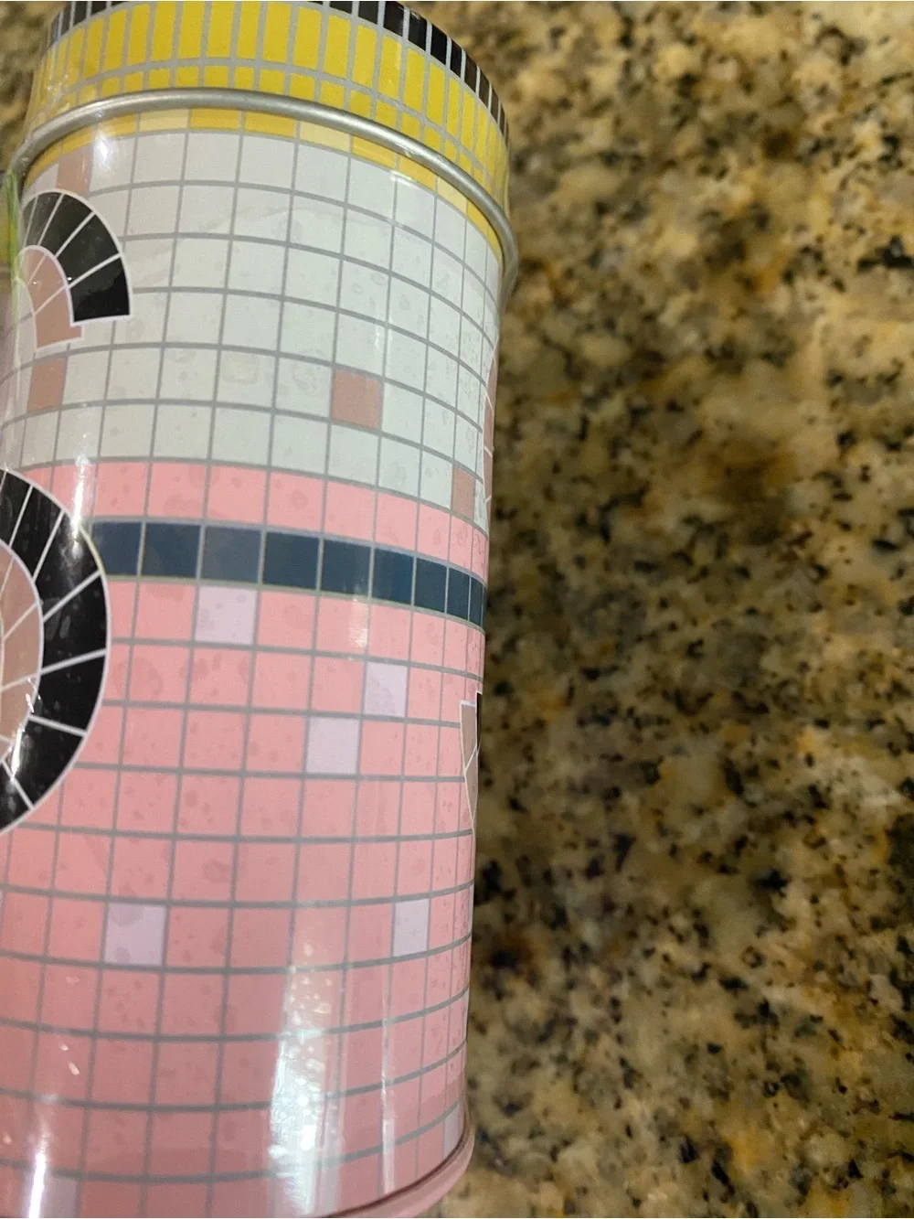 Mosaic Style Tin Pink Black Salt and Pepper Shaker Set Spice Tin 4.5”H x 2” W